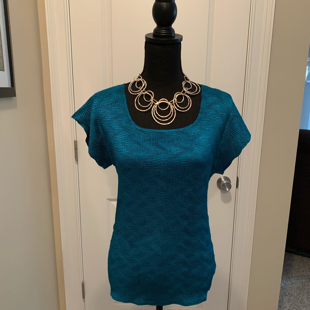 Deep Turquoise Rouched Short Sleeve Top
